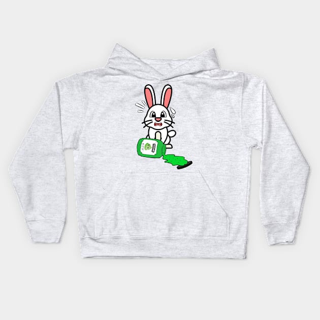 Cute Bunny Spills a jar of wasabi sauce Kids Hoodie by Pet Station